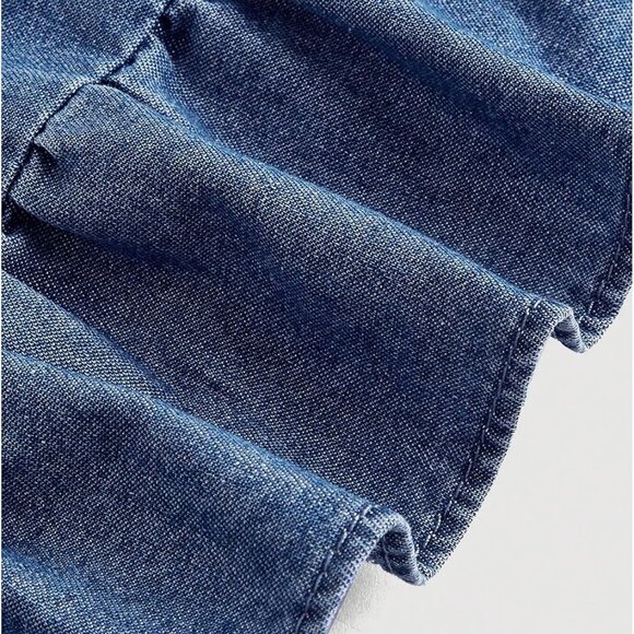 Women's Denim Cami Dress Tie Front Sleeveless Short Frill Trim - Picture 4 of 4